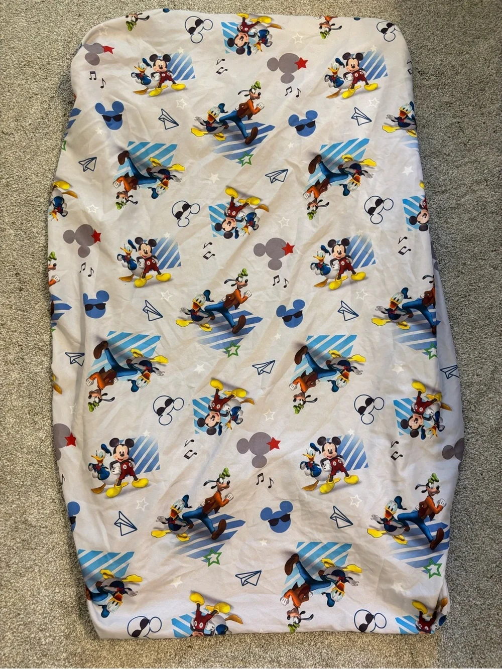 Vintage Disney Mickey/Donald/Goofy Gray Crib Toddler Fitted Sheet Bedding